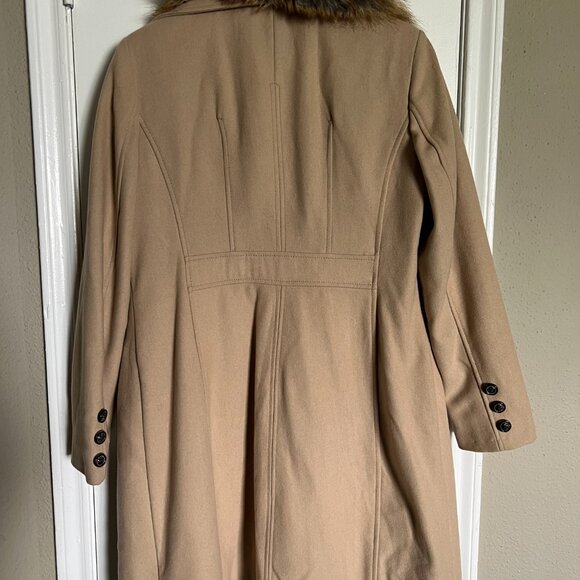Moda International Victoria's Secret Tan Faux Fur Trim Longline Wool Peacoat XL - Picture 2 of 13